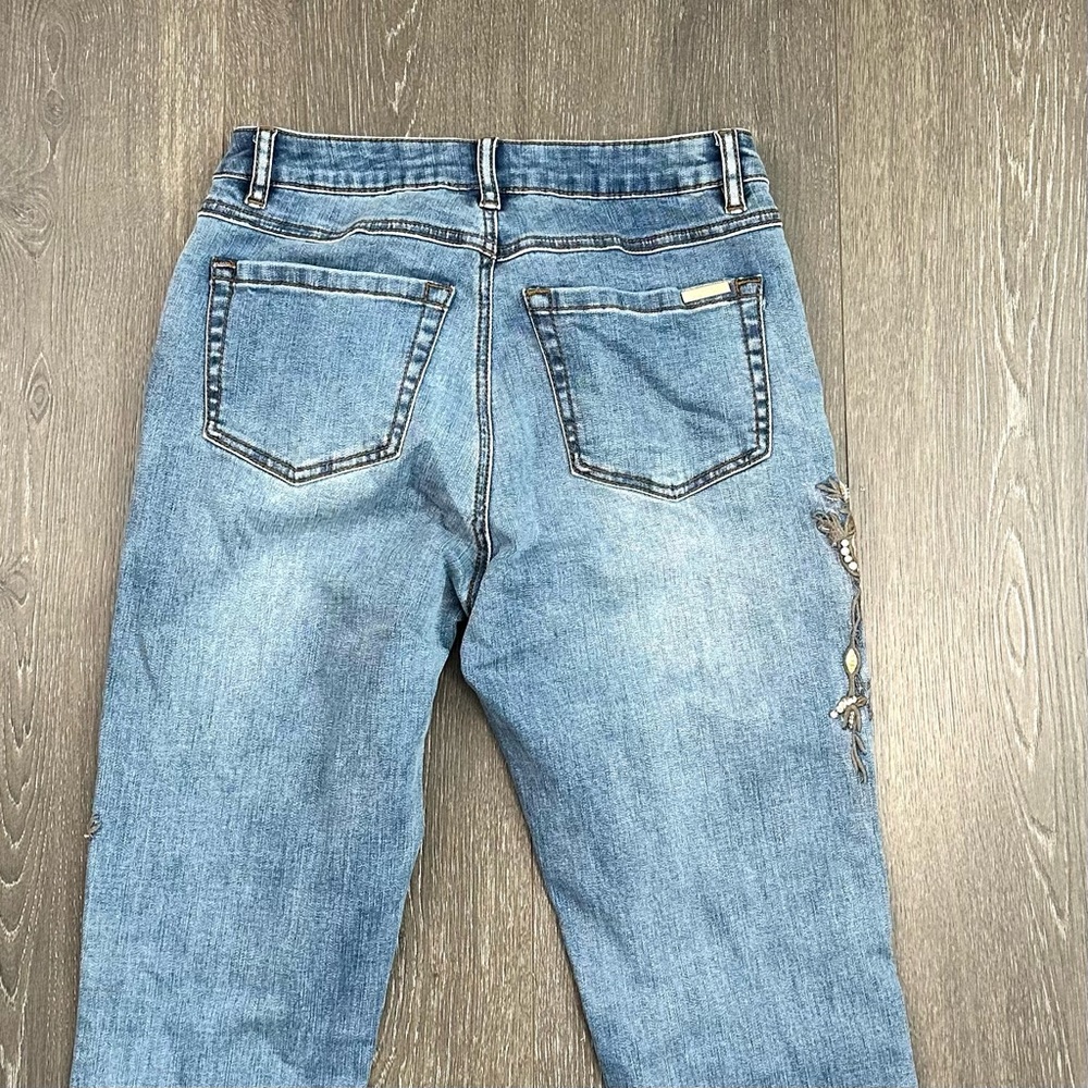 Joseph Ribkoff Floral Embroidered Rhinestone Jeans Sz 4 - Picture 8 of 8